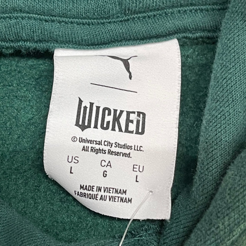 PUMA x WICKED Hoodie Womens Large Dark Myrtle Green Pink Oz Sweatshirt Acid Wash - Picture 4 of 16